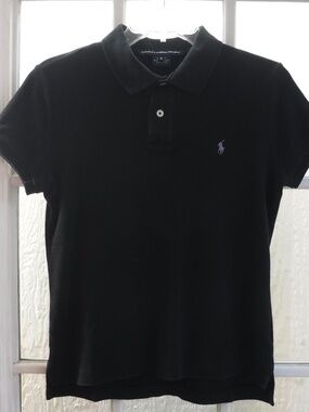 Ralph Lauren Sport Purple Pony on Black Color Short/S Collared Slim Fit Shirt